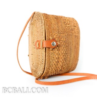 Women bali handbag ata rattan grass handmade leather strap